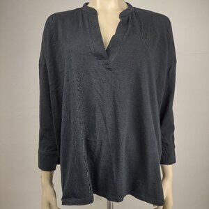 Mersea black 100% Cotton 3/4 sleeve V-Neck blouse top womens One Size OSFA